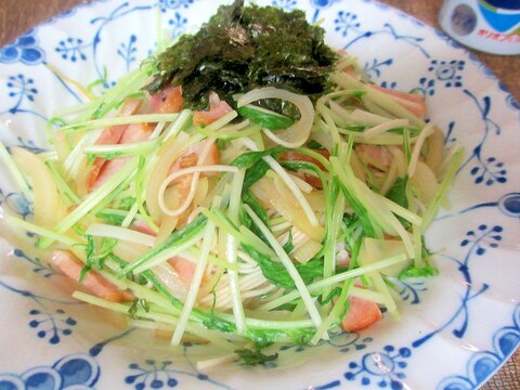 水菜とベーコンの生姜マヨそうめんチャンプルー